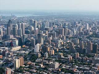 Fototapeta premium Drone view of the Montreal city downtown skyline, Quebec, Canada..