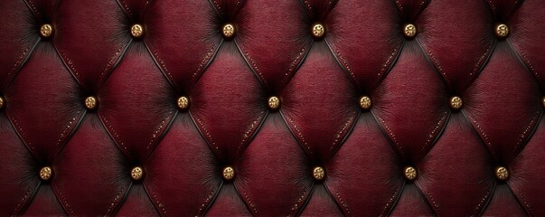 Luxurious burgundy tufted leather backdrop with diamond pattern and gold button accents for upscale interiors