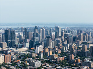 Fototapeta premium Drone view of the Montreal city downtown skyline, Quebec, Canada..