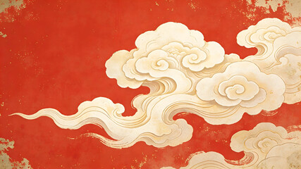 Traditional Chinese auspicious clouds rolling on a bright red background