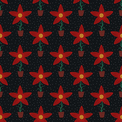 Red flower pots seamless pattern