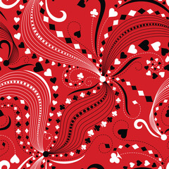 Playing Cards Suits Symbols Seamless Red Pattern