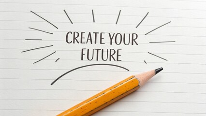 Pencil and 'Create Your Future' Text on Notebook Paper
