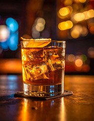 Whisky drink glass on the table in the nightclub