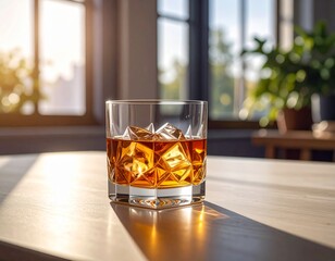 Whisky drink glass on the table in the nightclub