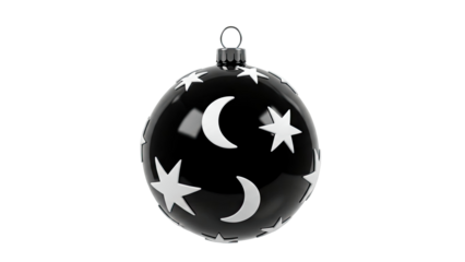 Black Christmas Ornament with White Stars and Moons