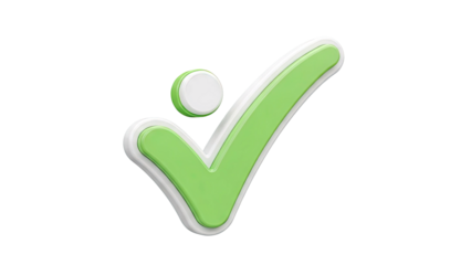 3D Green Check Mark and Dot Symbol