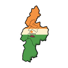 Obraz premium A map of Nagaland with flag colors and Kohima marked