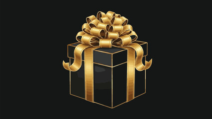 A striking black gift box elegantly wrapped with a luxurious golden ribbon and bow, perfectly symbolizing joy, surprise, and premium gifting for celebrations, holidays, and promotions