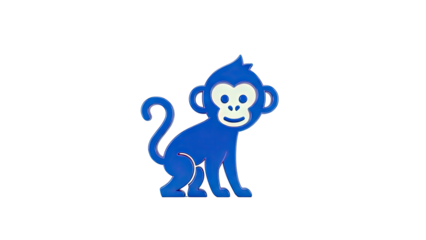 Blue cartoon monkey with white face and black eyes