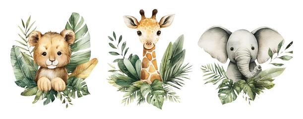Watercolor Baby Naming Ceremony Illustrations with Cute Animals and Greenery