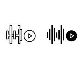 Black and white audio wave and play button with sound waves and circle background