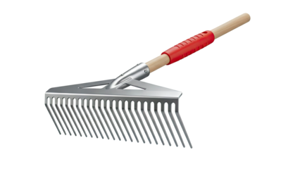 Gardening Leaf Rake with Wooden Handle and Red Grip