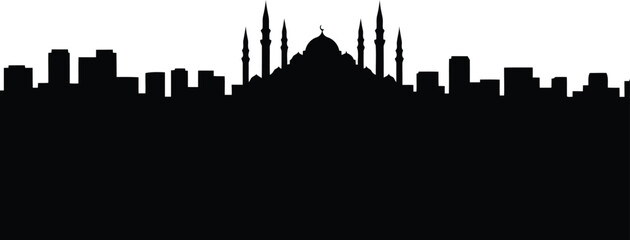 Ramadan mosque skyline vector silhouette for Islamic festival and greeting designs