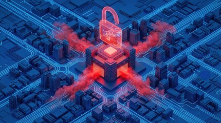 Digital Secure Access Concept with Cityscape and Open Lock Symbol