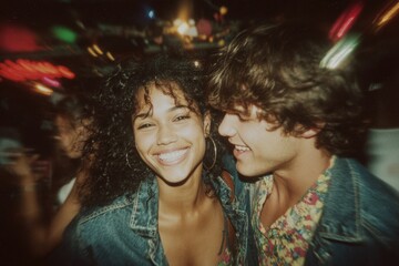 Capturing Joyful Moments: A Vibrant Night Out with Friends in a Colorful Atmosphere, Celebrating Life and Connection with Laughter and Smiles Under Dazzling Lights