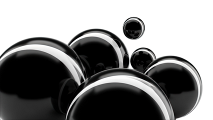 Abstract Black Spheres with White Stripes on White Background