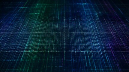 Futuristic digital data stream background,glowing green blue purple grid pattern,technology network concept for AI,blockchain,big data,cyber security and innovation presentations