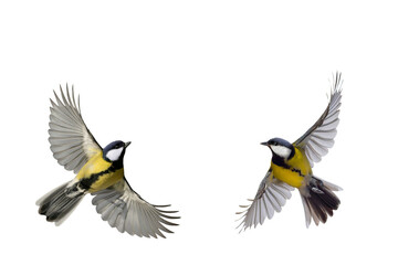 two great tit in flight isolated on white background © fotomaster