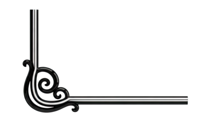 Black ornate corner element with white stripe