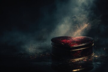 A Mysterious Heart-Shaped Box: Unveiling Secrets in a Dreamy, Ethereal Atmosphere with Enigmatic Light and Shadows