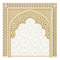 Elegant Islamic arch with intricate golden patterns on black background