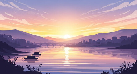 sunset over the lake