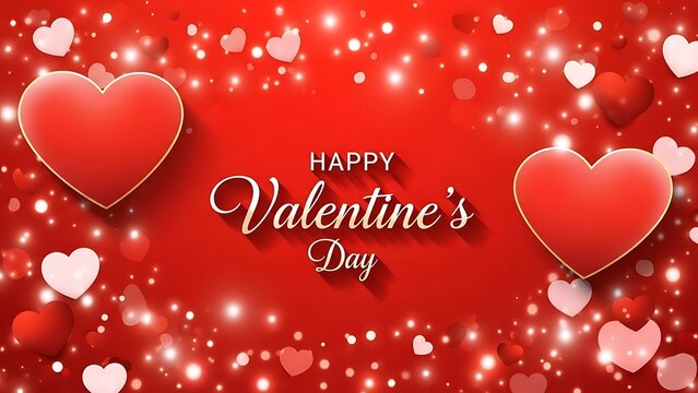 Valentine's day background with red hearts and sparkles for love and romance greeting - Powered by Adobe