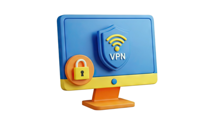 3D Computer Monitor with VPN and Lock Icon
