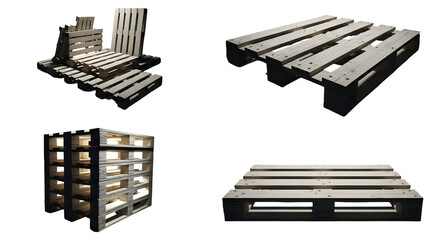 Wooden Pallets and Crates Isolated on White Background