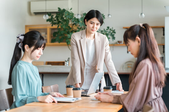 Meeting, businesswoman having a meeting (dissatisfaction, anxiety, stress, motivation, depressed)