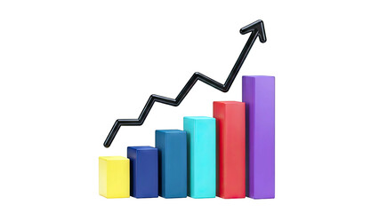 3D Bar Chart with Upward Trend Arrow