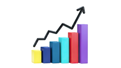 3D Bar Chart with Upward Trend Arrow