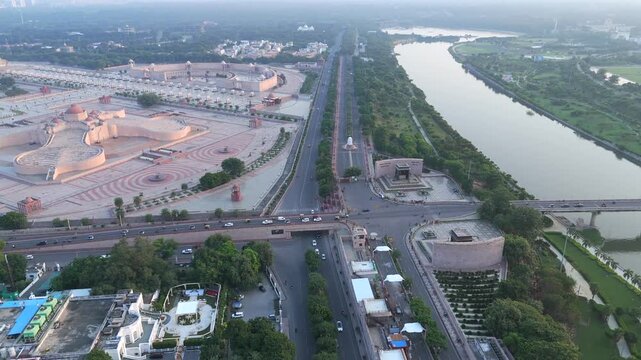 Aerial view of Ambedkar Memorial Park in Lucknow, Uttar Pradesh, India