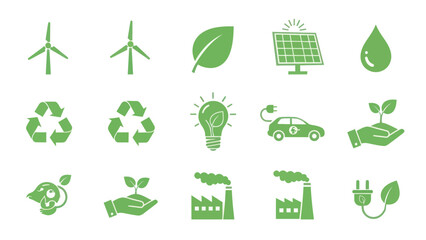 Green Energy Icons Set for Sustainability.