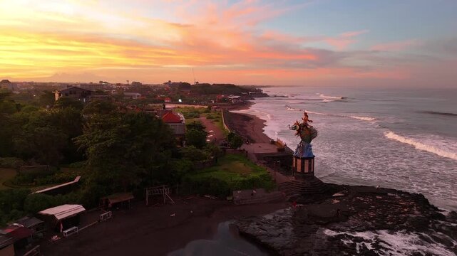 Bali beach called Prerenan north of Canggu I have recorded this drone footage at first sunlight at 5am, waiting for the sun to come up over the horizon, hitting all the notes from pink to orange, whil