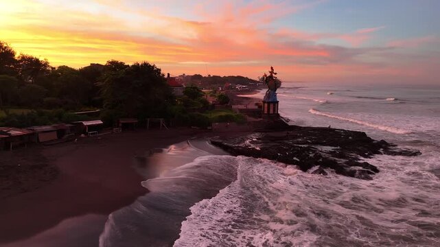 Bali beach called Prerenan north of Canggu I have recorded this drone footage at first sunlight at 5am, waiting for the sun to come up over the horizon, hitting all the notes from pink to orange, whil
