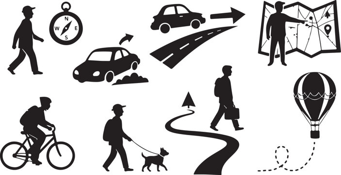 Transportation and Travel Icons in Black and White