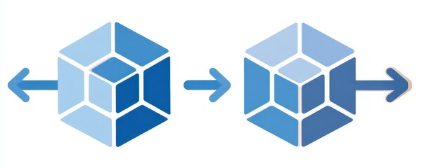 Process flow with connecting blue cubes showing data transfer and workflow progression