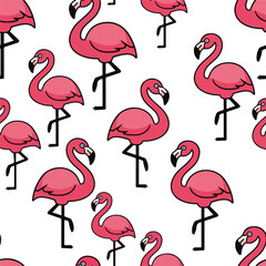 Obraz premium A vibrant pattern of cartoon flamingos on white