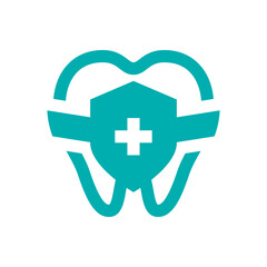 Dental logo with cross and shield template vector