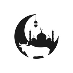 Eid al Adha Islamic Festival Symbol with Mosque Crescent Moon