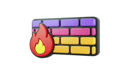 3D Firewall Icon with Flame