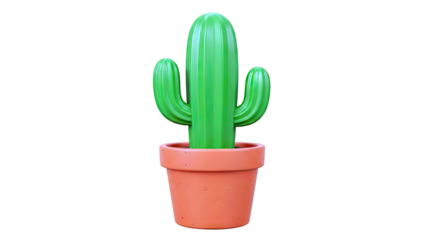 3D Rendered Green Cactus in Terracotta Pot