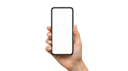 Hand holding smartphone with blank screen in modern minimalist style with soft natural lighting for mobile app marketing