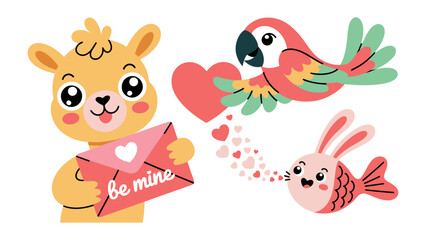 Fototapeta premium Sweetheart's Valentine's Day: An adorable llama and friends express their feelings of affection with a heart-shaped embrace, ideal for spreading warmth.