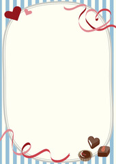 ひとくちチョコレートとリボンの水色ストライプの縦型フレーム