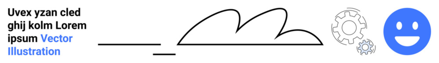 Fototapeta premium Technology, communication, cloud storage, collaboration, innovation, digital tools. Minimalist composition with cloud lines, gear icons and a smiling face. Technology and communication concept