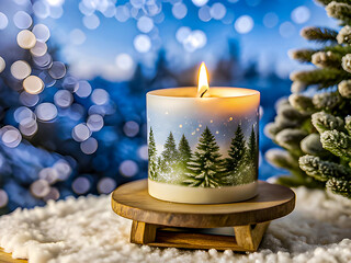 Cozy Winter Forest Candle with Snowy Christmas Glow