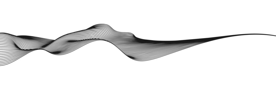 Abstract vector wavy lines flowing smooth curve black on transparent background in concept of technology, science, music, modern.